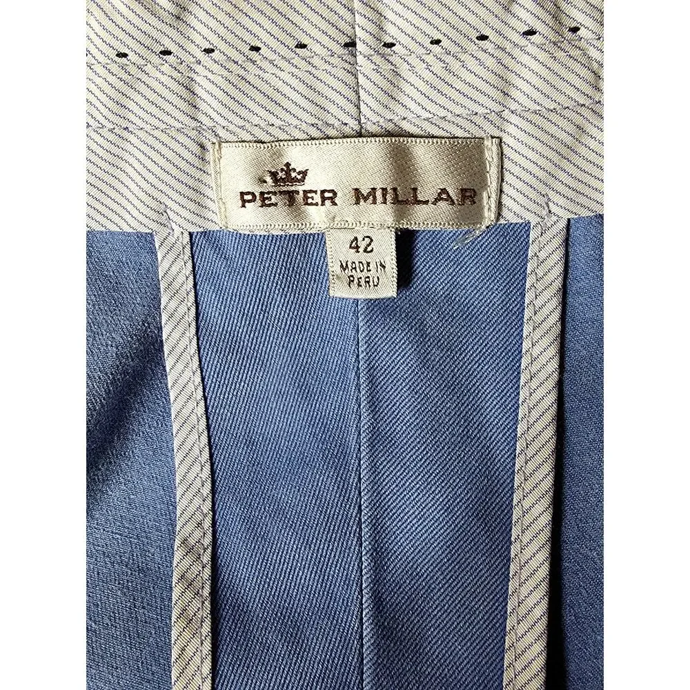 Peter Millar Men's Flat Front Chino Gold Shorts Size 42 Blue Washed Twill Casual
